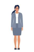 elegant jung Frau im Geschäft Anzug. eben sytle Illustration von ein gut aussehend erfolgreich Geschäftsfrau. vektor