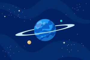 Planet Globus mit Ring im äußere Raum. Außerirdischer Welt mit kosmisch Kugel und Sterne im Kosmos. astronomisch himmlisch Objekt im schwarz Nacht Himmel. Vektor Illustration.