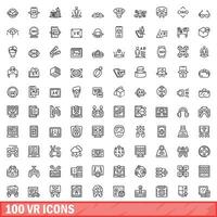 100 vr ikoner uppsättning, översikt stil vektor