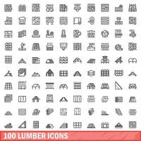 100 virke ikoner uppsättning, översikt stil vektor