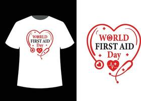 Welt zuerst Hilfe Tag T-Shirt Design vektor