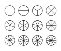 cirklar dividerat i segment från 1 till 12. segmentet skiva ikoner uppsättning. vektor runda 12 sektion. paj diagram ikon.