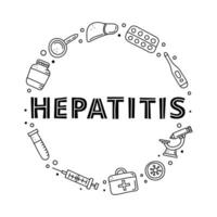 Gekritzel Hepatitis medizinisch Symbole im Kreis. vektor