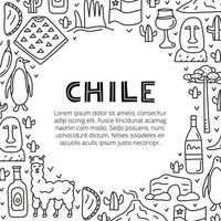 Poster mit Beschriftung und Gekritzel Gliederung Chile Symbole. vektor