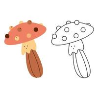 små uppsättning med abstrakt flyga agaric. svart och vit och Färg ClipArt vektor illustration.