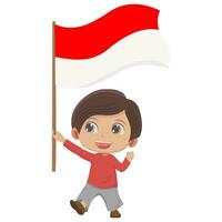 illustration av en söt pojke bärande ett indonesiska flagga. vektor