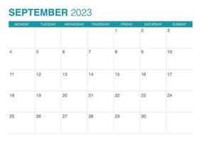 2023 September Kalender Start auf Montag vektor