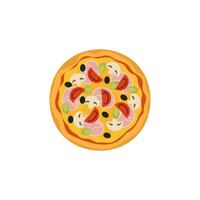Vektor Illustration von Pizza auf isolieren Hintergrund. traditionell Italienisch schnell Lebensmittel. oben Aussicht Mahlzeit. europäisch Snack.