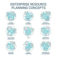 2d editierbar Blau Blau Symbole einstellen Darstellen Unternehmen Ressource Planung Konzepte, isoliert Vektor, dünn Linie monochromatisch Illustration. vektor