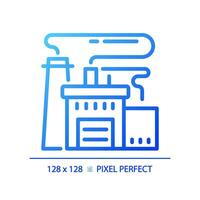 2d pixel perfekt blå lutning fabrik ikon, isolerat vektor, byggnad tunn linje illustration. vektor