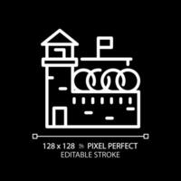 2d Pixel perfekt editierbar Weiß Gefängnis Symbol, isoliert Vektor, Gebäude dünn Linie Illustration. vektor