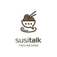 sushi chatt prata inspiration med linje konst, kreativ, enkel, unik, modern app ikon logotyp design vektor
