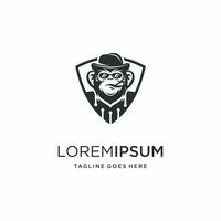 gorilla huvud ikon med hatt inuti skydda, kreativ cyber säkerhet logotyp design vektor inspiration