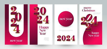 elegant glücklich Neu Jahr 2024 Poster einstellen mit 3d Zahlen. geeignet, zum Karte, Banner, Poster, Flyer, Abdeckung, und Sozial Medien Post Vorlage vektor