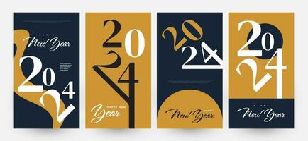 kreativ och elegant 2024 Lycklig ny år affisch uppsättning. lämplig, för kort, baner, affisch, flygblad, omslag, och social media posta mall vektor