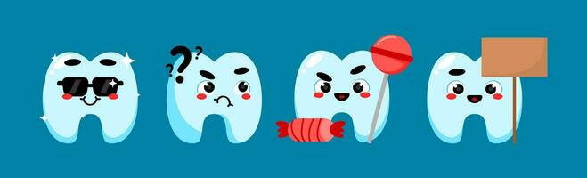 söt dental maskot illustration uppsättning. dental hälsa tema vektor illustration.