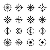 Ziel- oder Zielsymbole mit 16 Symbolen in Schwarz-Weiß-Farbe vektor