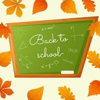 zurück zu Schule Banner mit Tafel und Herbst Blätter Rahmen vektor