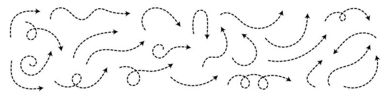 gebogen gepunktet Pfeil. Zickzack- Pfeil Streifen Design mit gepunktet Linien. Vektor Illustration.