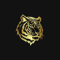 Gold Tiger Kopf mit wütend brüllen auf schwarz Hintergrund vektor