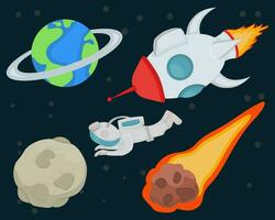 tecknad serie Plats astronaut uppsättning med vektor element.