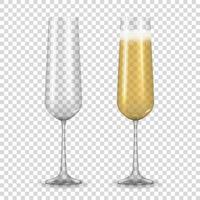 realistiskt 3d champagne gyllene glas isolerad på transparent vektor