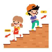 Karikatur Kinder Gehen oben und Nieder auf Treppe vektor