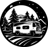 camping, svart och vit vektor illustration