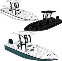 Boot Vektor, Angeln Boot Vektor, Linie Kunst Illustration und einer Farbe. vektor