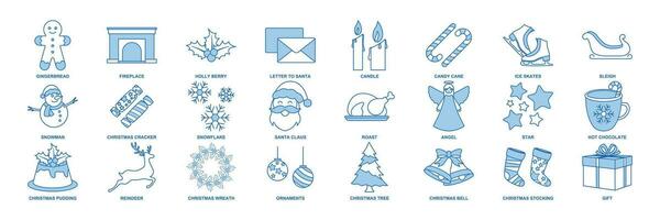 jul och ny år ikon uppsättning, inkluderad ikoner som jul träd, santa claus, varm choklad och Mer symboler samling, logotyp isolerat vektor illustration