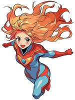 rot Haar Superheldin auf Weiß vektor