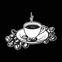 skiss illustrationer en kopp av kaffe och kaffe bönor svart och vit vektor