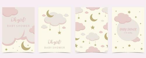 Baby Dusche Einladung Karte zum Mädchen mit Ballon, Wolke, Himmel, Rosa vektor