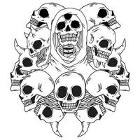 illustration av en knippa av skelett med gammal ram bakgrund och årgång band. lämplig för t skjorta design, klistermärke, affisch, tatuering, etc vektor