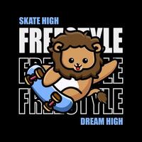 t-shirt design skridsko hög dröm hög med söt djur- ridning skateboard vektor
