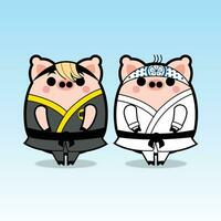 Karate Schwein Karikatur Charakter kostenlos Maskottchen einstellen vektor
