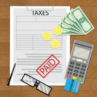 Besteuerung im Geschäft, MwSt bezahlt dokumentieren, Anerkennung Karte und Transfer Zahlung, Vektor Illustration