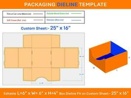 6x6x4 tum standard bricka låda Död linje mall vektor