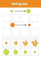 match förbi storlek. sortera förbi storlek. storlek sortering spel. dagis logik unge lektioner, skicklighet spela pussel för ungar. logisk spel för förskola, dagis inlärning, hemundervisning. höst objekt. vektor