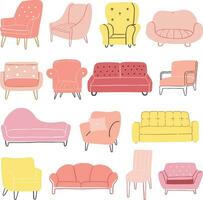 einstellen Sammlung minimalistisch Sofa Innere Vektor Illustration
