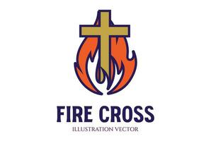 bränna brand lågor med Jesus kristen korsa symbol illustration vektor