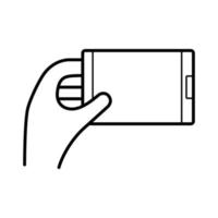 Hand mit Smartphone-Gerät Linie Stil-Symbol vektor