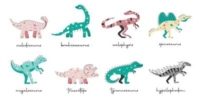 platt hand dragen vektor illustrationer av dinosaurier