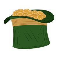 Happy St Patricks Day Kobold Hut gefüllte Münzen Symbol flacher Vektor