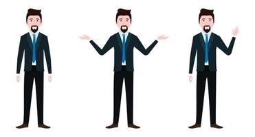 affärsman karaktärer team bär business outfit stående och poserar viftande med glada uttryck vektor