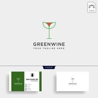 grünes Blatt Weinglas Linie einfache Logo Vorlage Vektor Illustration Symbol Element isoliert mit Visitenkarte