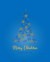 blå kort jul med gran grenar och anis stjärnor och röd bär. vektor