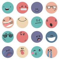 runde abstrakte Comic-Gesichter mit verschiedenen Emotionen verschiedene bunte Charaktere Cartoon-Stil flaches Design Emoticons Set Emoji Gesichter Emoticon Lächeln digitalen Smiley Ausdruck Emotion Gefühle Chat Messenger Cartoon Emotes vektor