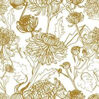 japanisch Chrysantheme Hand gezeichnet nahtlos Muster mit Knospen, Blumen, Blätter. Jahrgang Stil Illustration. vektor