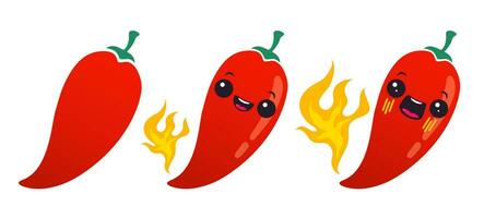 tecknad serie röd chili peppar med flamma för mexikansk eller thai mat. vektor